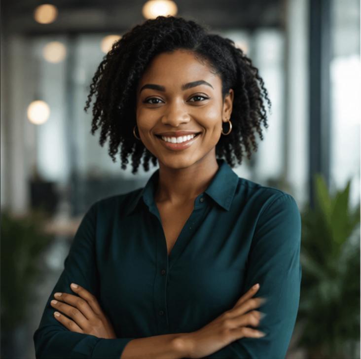 Smiling professional portrait in an office