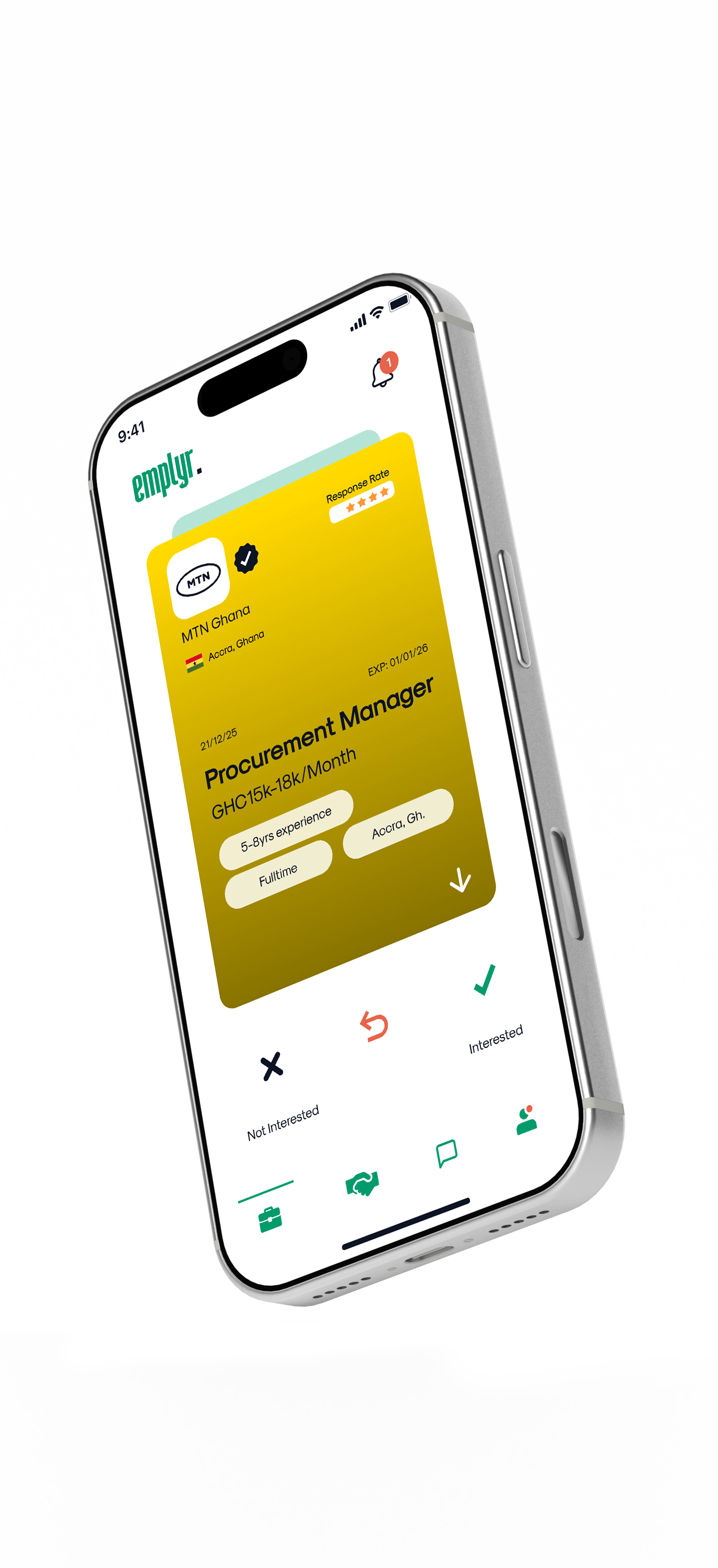 Emplyr app showing an employer role card and matched candidate