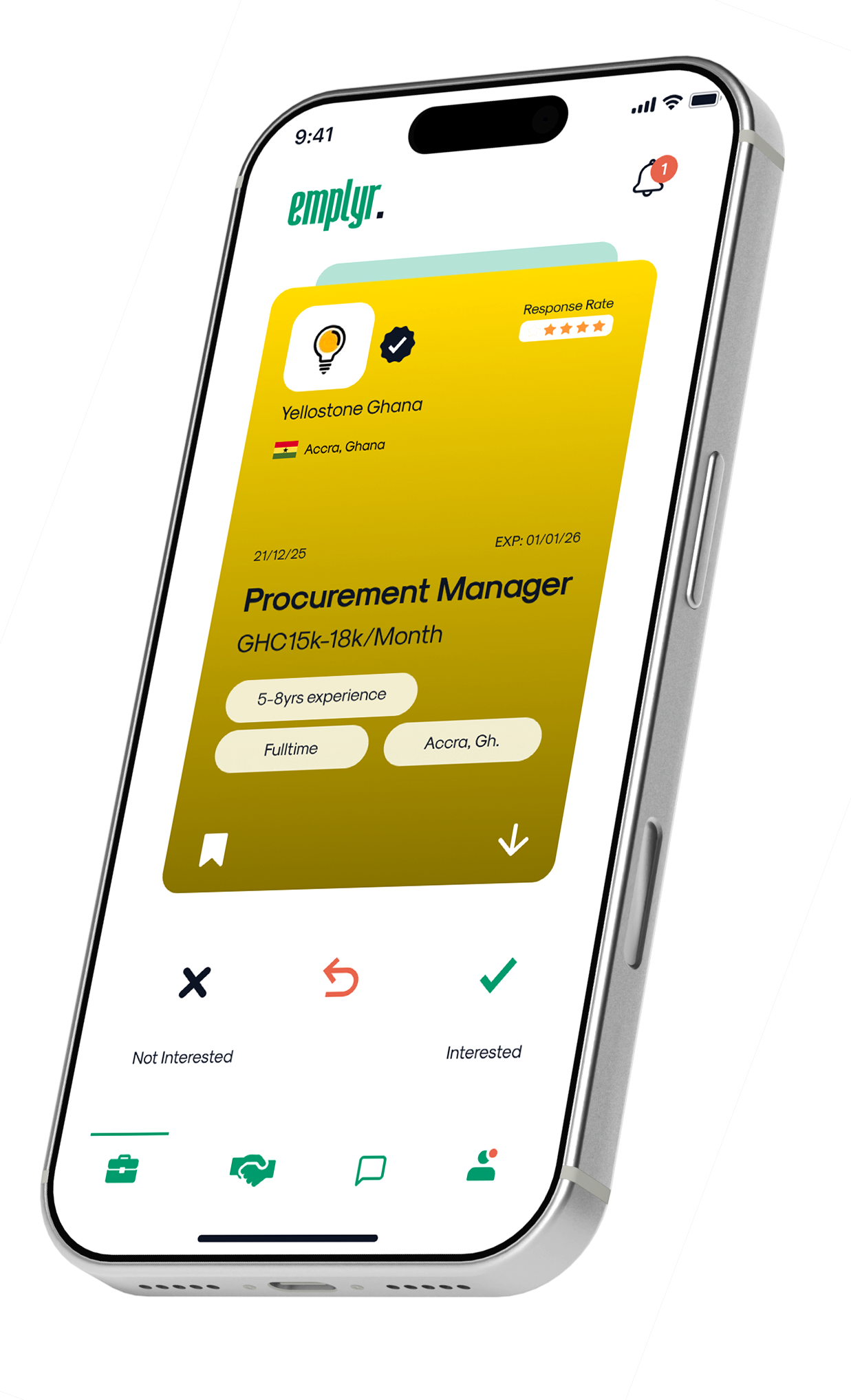 Emplyr app showing a procurement manager role card