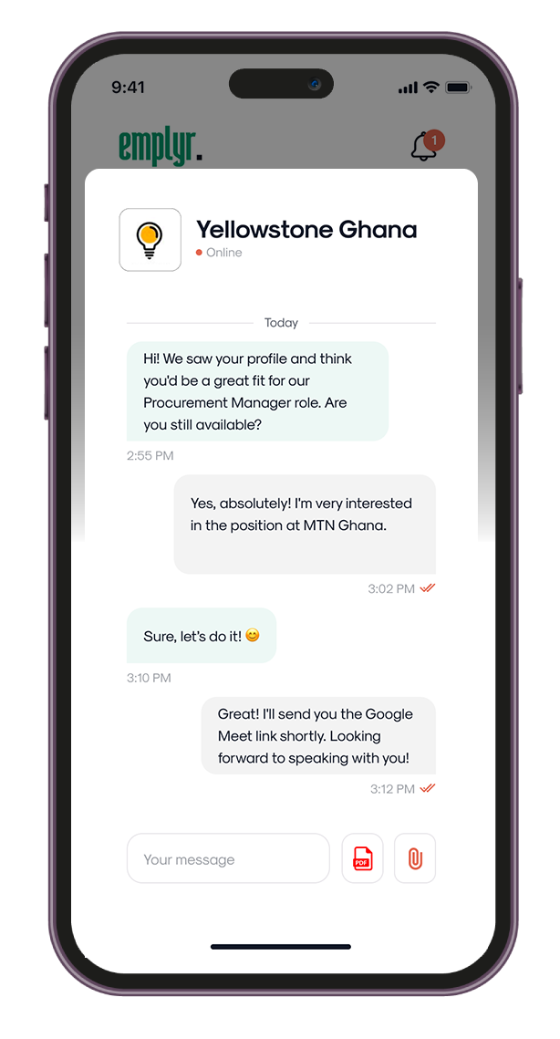 Emplyr app candidate chat screen