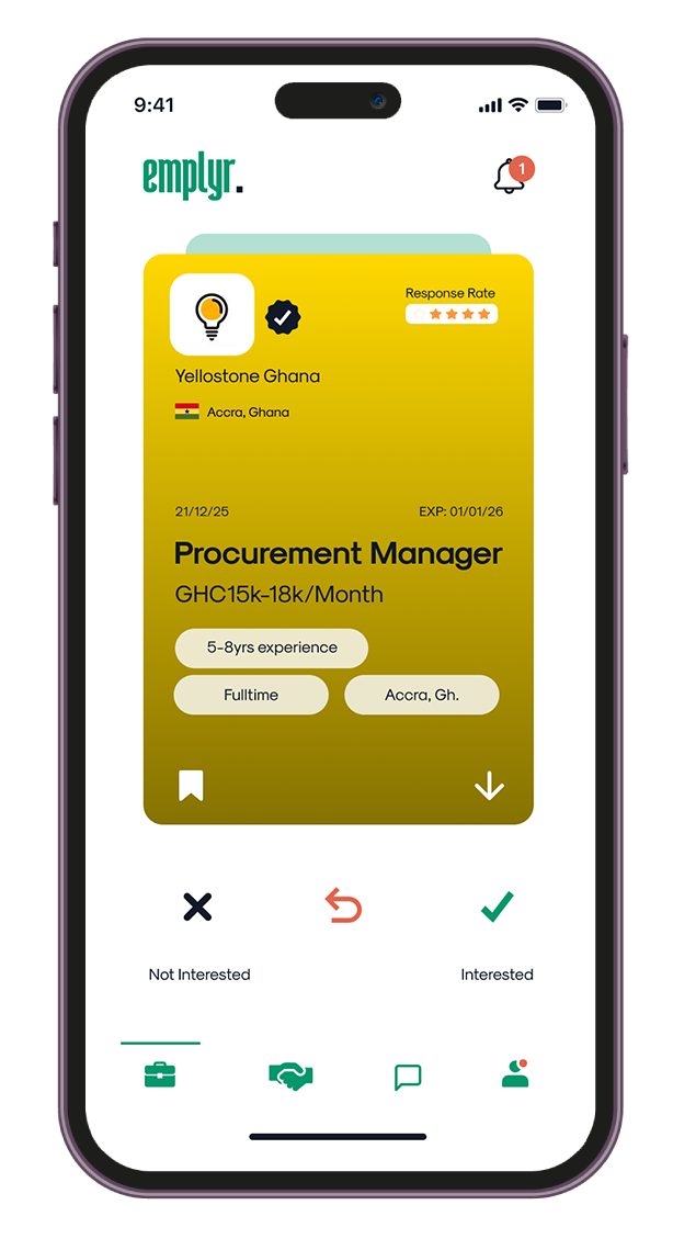 Emplyr app discovery screen showing a procurement manager role